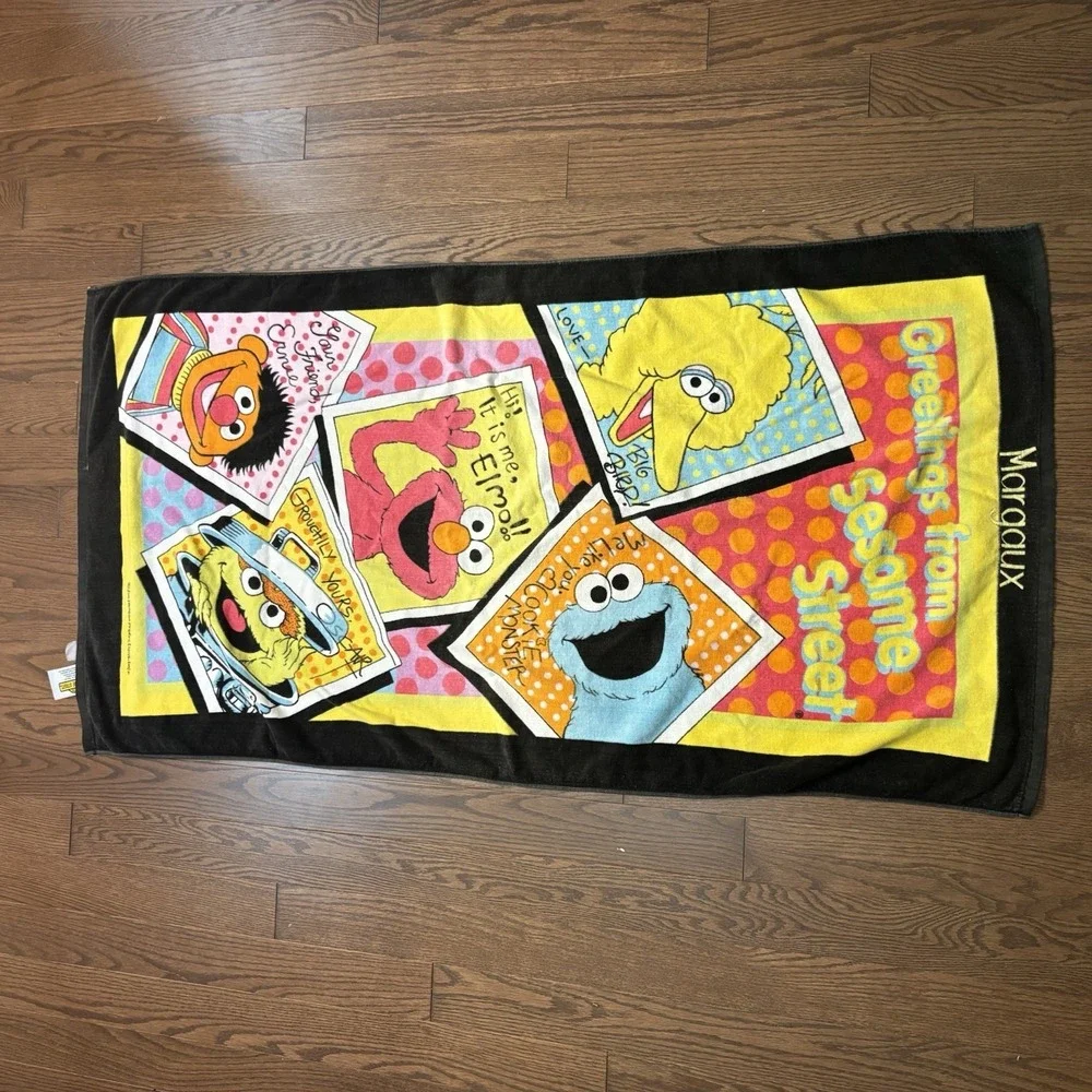 Vintage Sesame Street Beach Towel Elmo Cookie Monster Adult Size Bert Ernie 90s